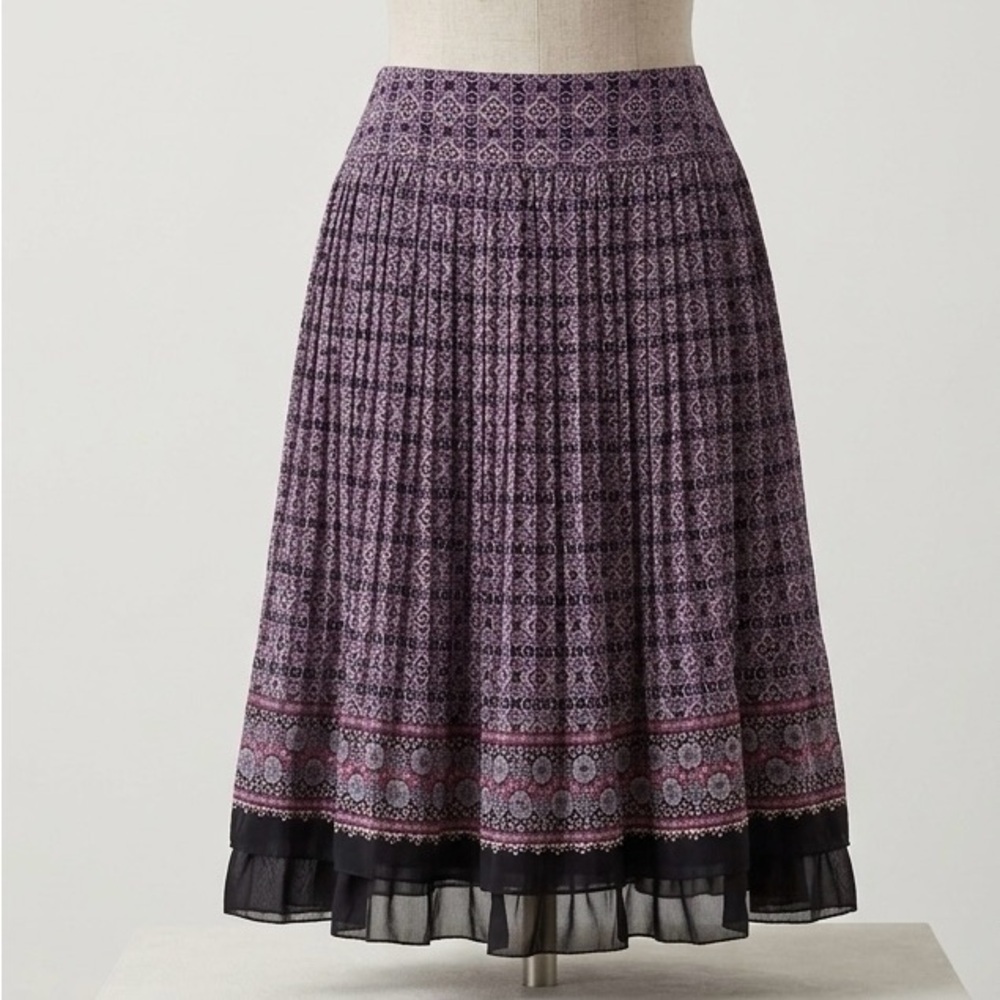 Laura Ashley Silk Floral layered Women's Midi Skirt Fully lined Size 16 Boho